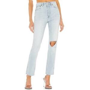 RE/DONE 80's Slim Straight Ripped Knee Jeans in Icy Blue Womens Size 26